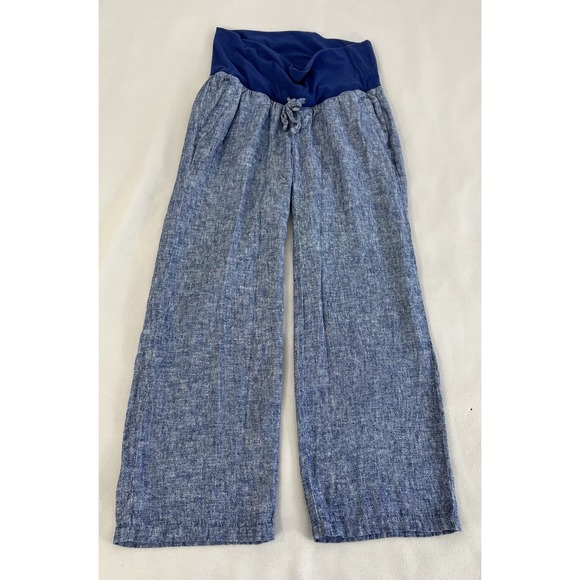 Old Navy Pants - Old Navy Maternity Linen-Blend Blue Waistband Wide Leg Pants Medium